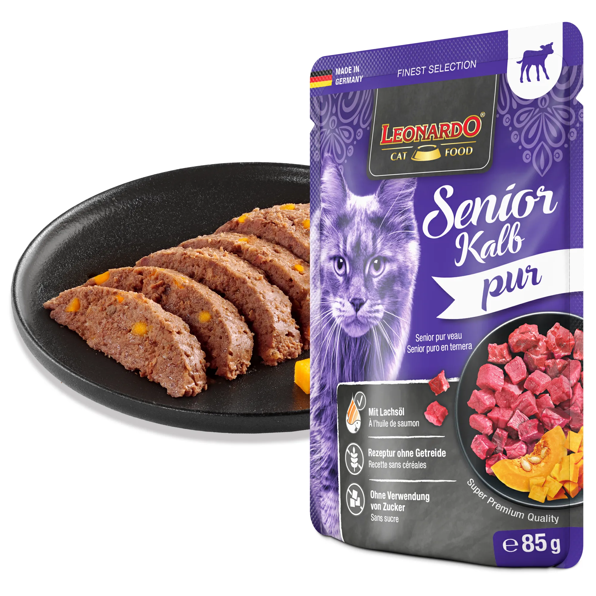 Leonardo Senior Kalb pur 85 g – Nassfutter für ältere Katzen