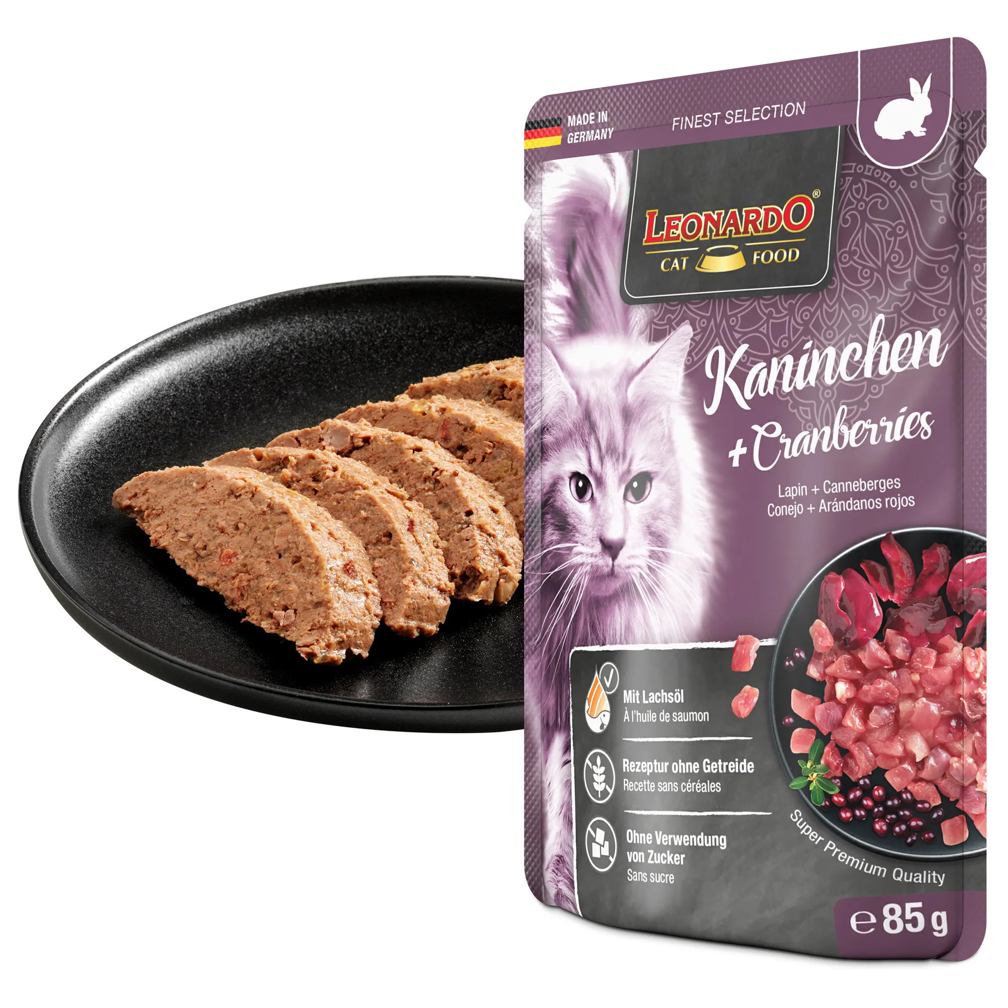 Leonardo Kaninchen und Cranberries 85 g – Nassfutter für Katzen