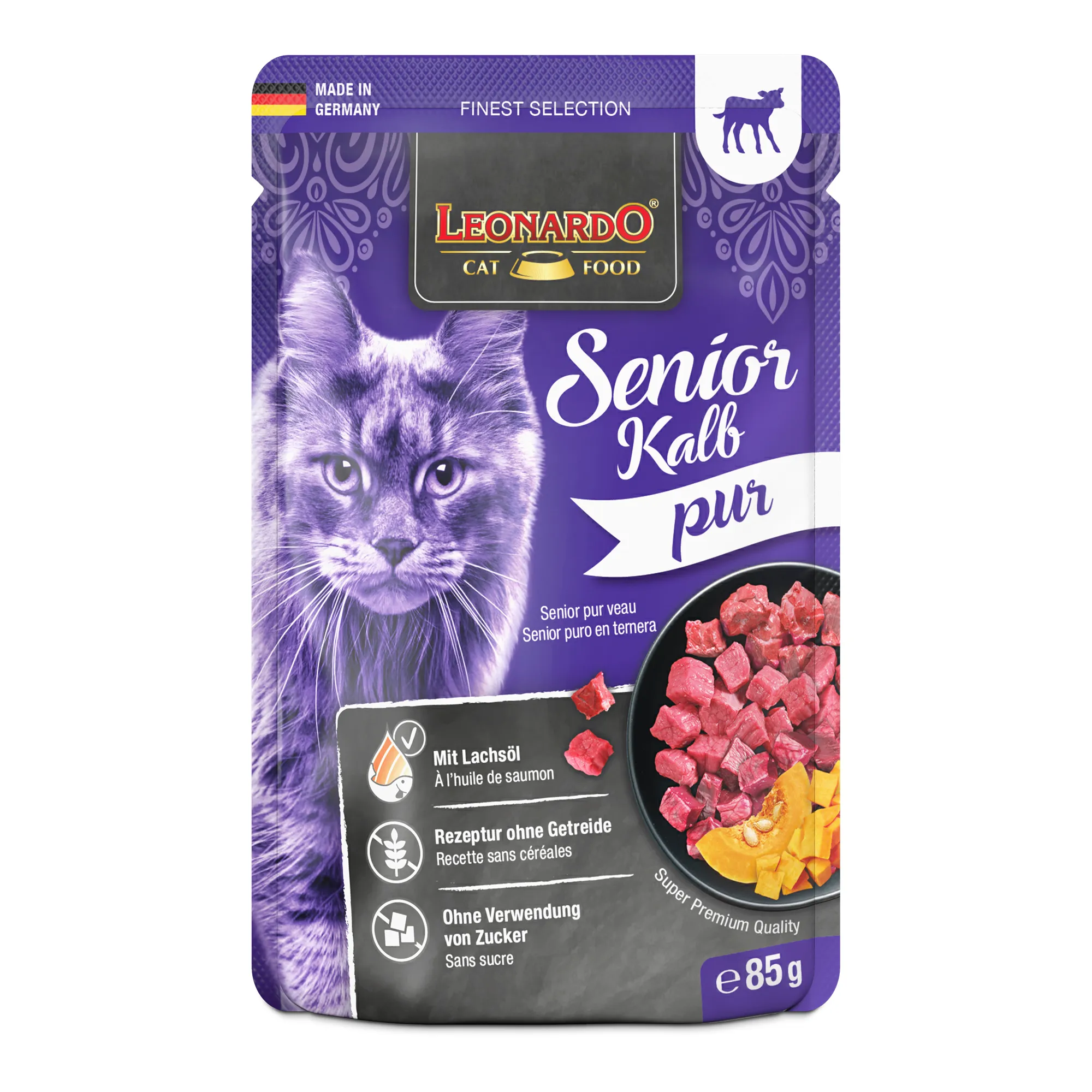 Leonardo Senior Kalb pur 85 g – Nassfutter für ältere Katzen