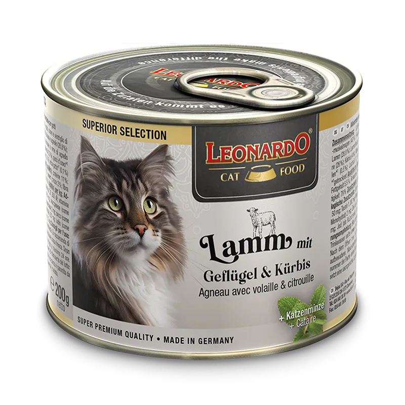 LEONARDO Lamm mit Geflügel und Kürbis – Katzennassfutter