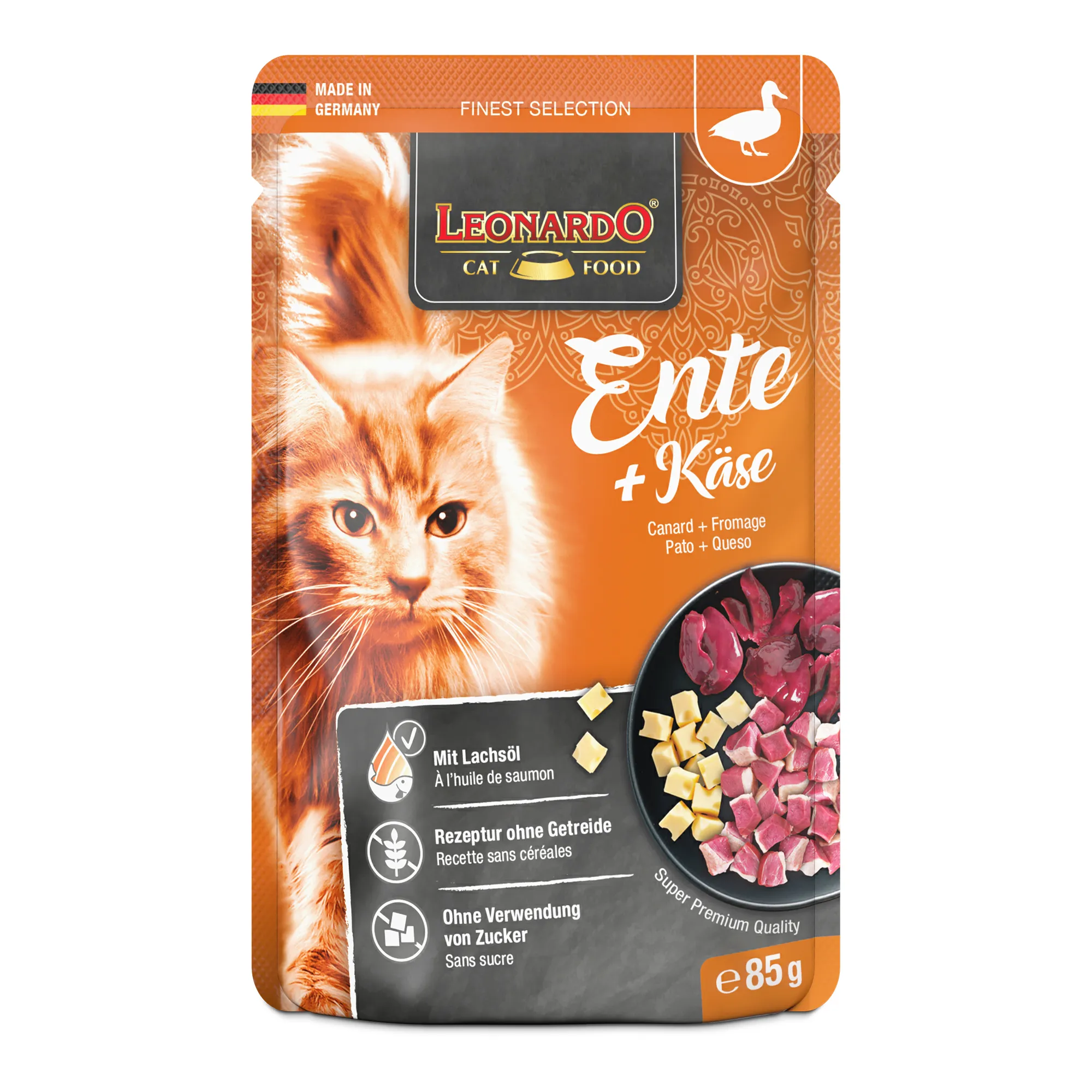Leonardo Ente und Käse 85 g – Nassfutter für Katzen