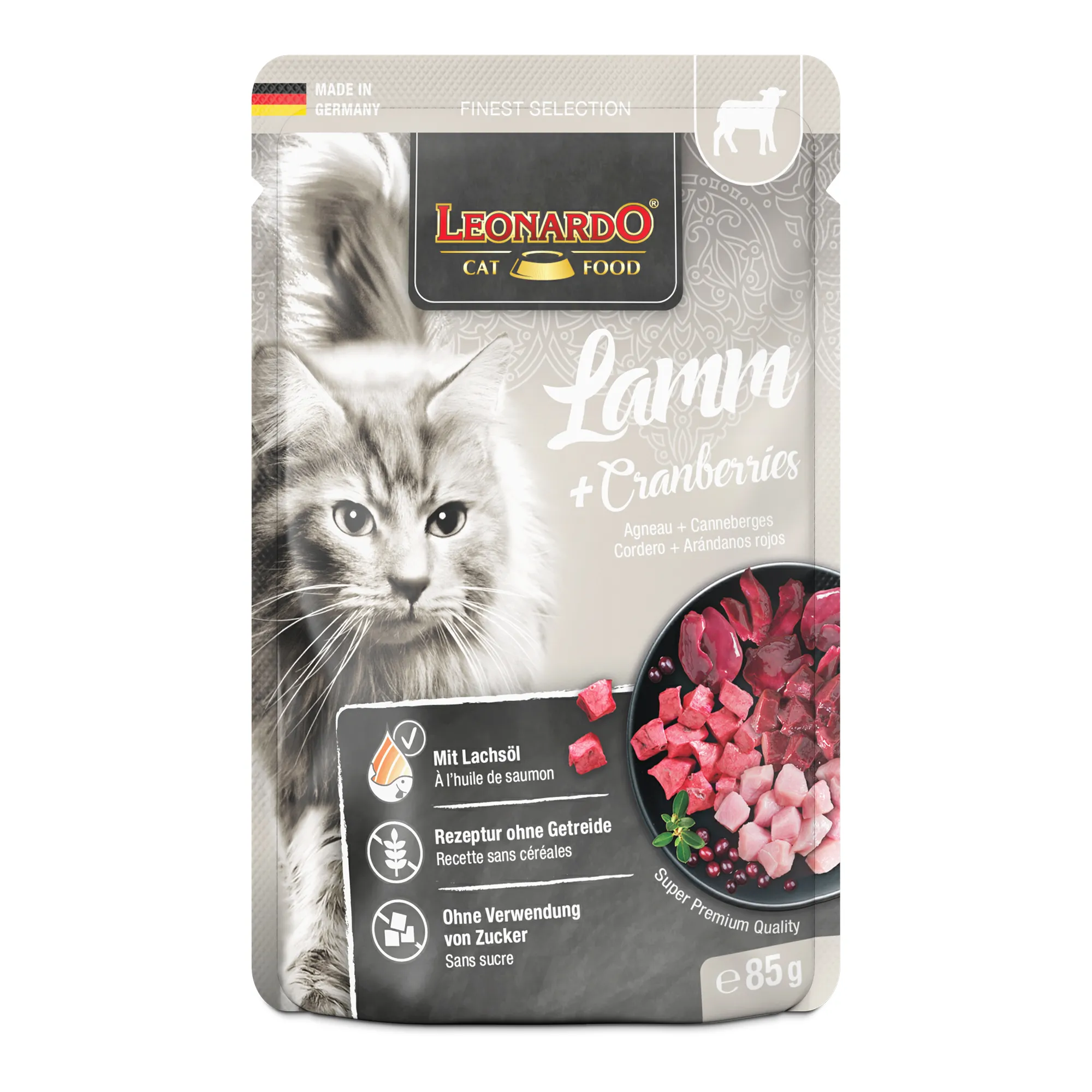 Leonardo Lamm und Cranberries 85 g – Nassfutter für Katzen