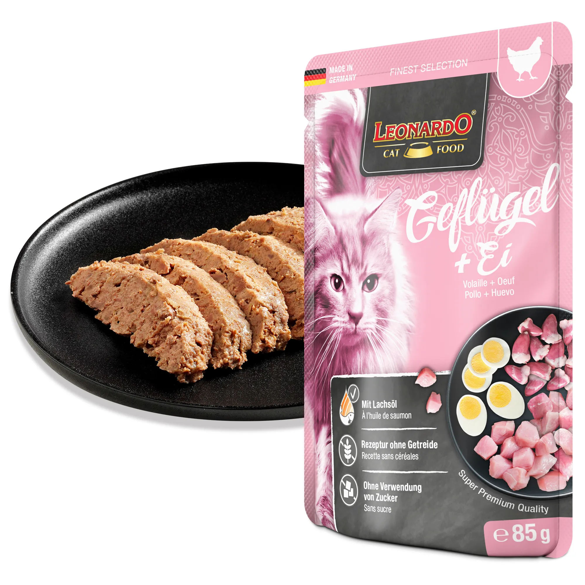 Leonardo Geflügel und Ei 85 g – Nassfutter für Katzen