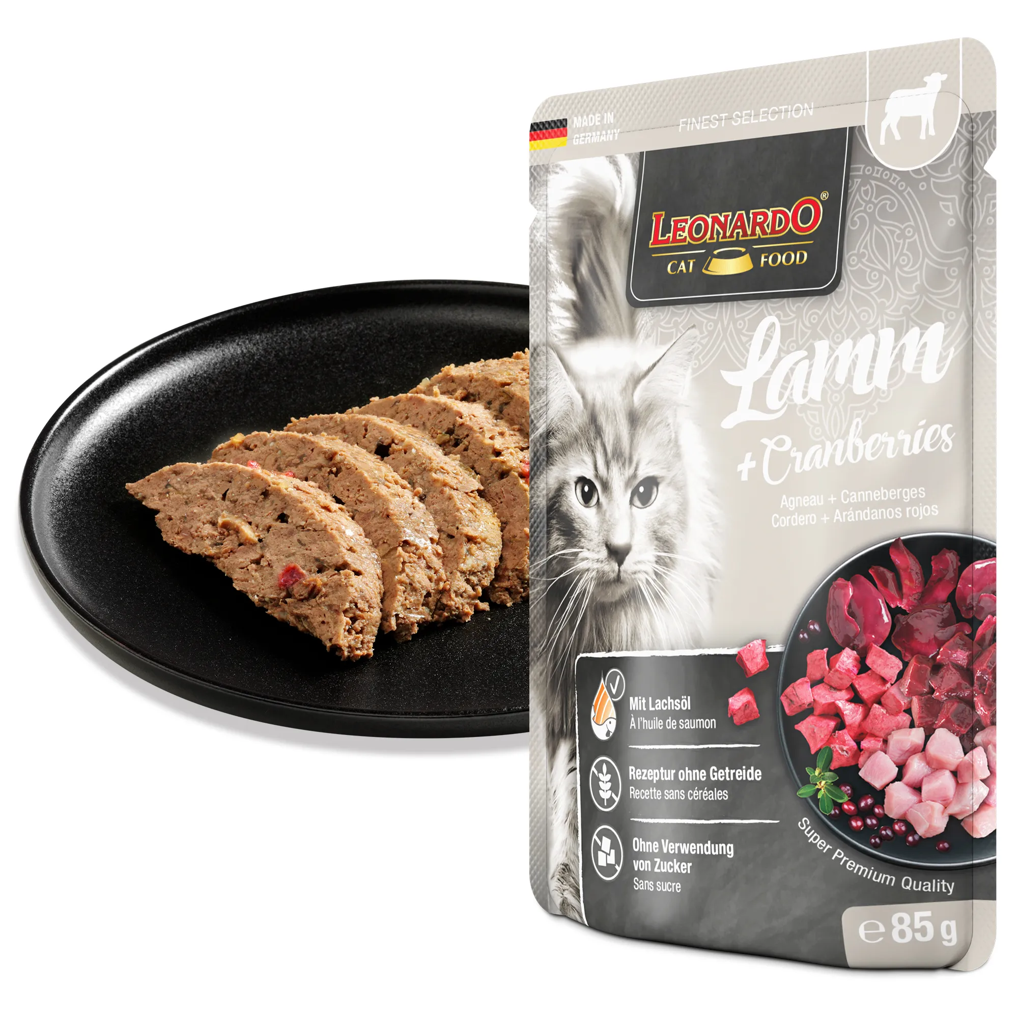 Leonardo Lamm und Cranberries 85 g – Nassfutter für Katzen