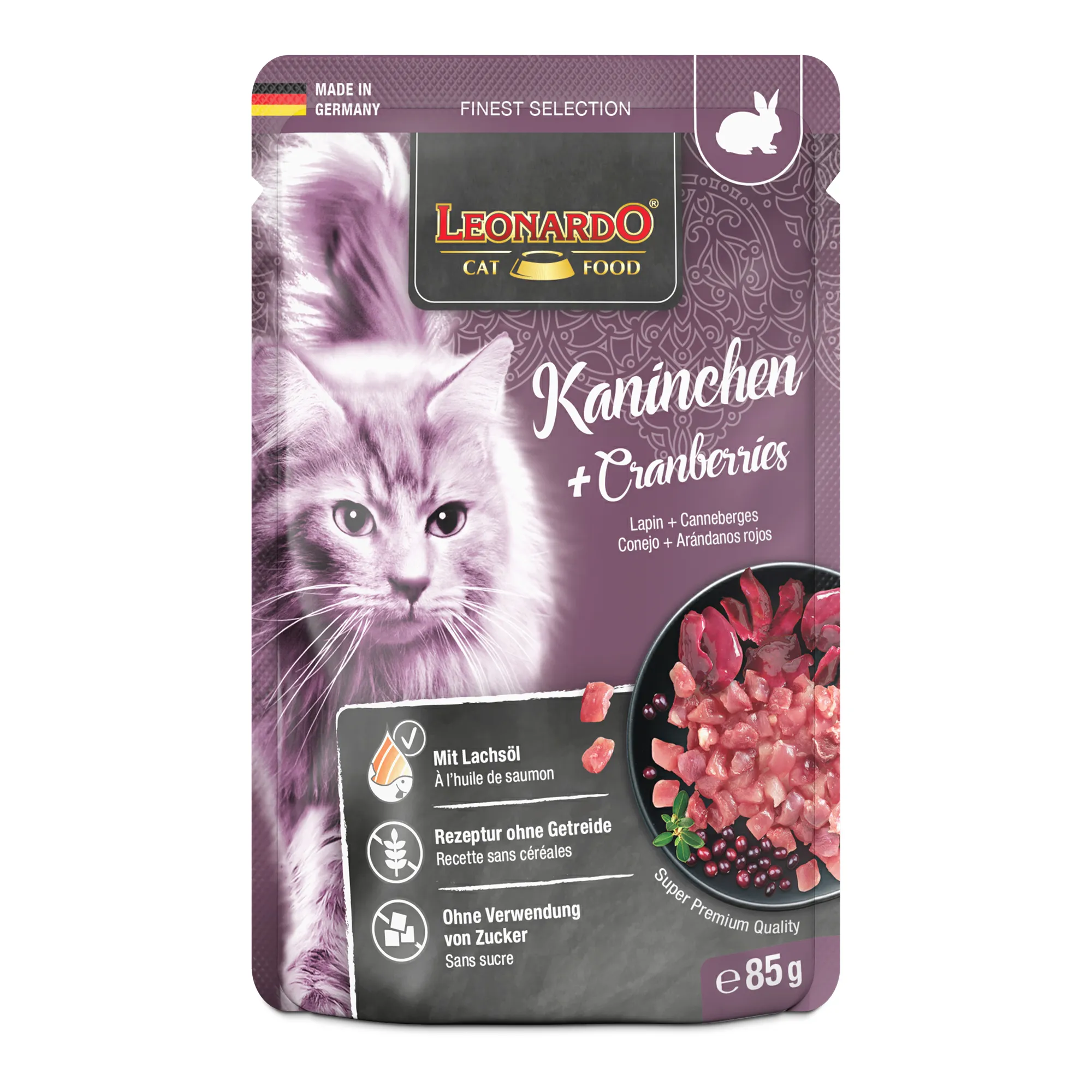 Leonardo Kaninchen und Cranberries 85 g – Nassfutter für Katzen