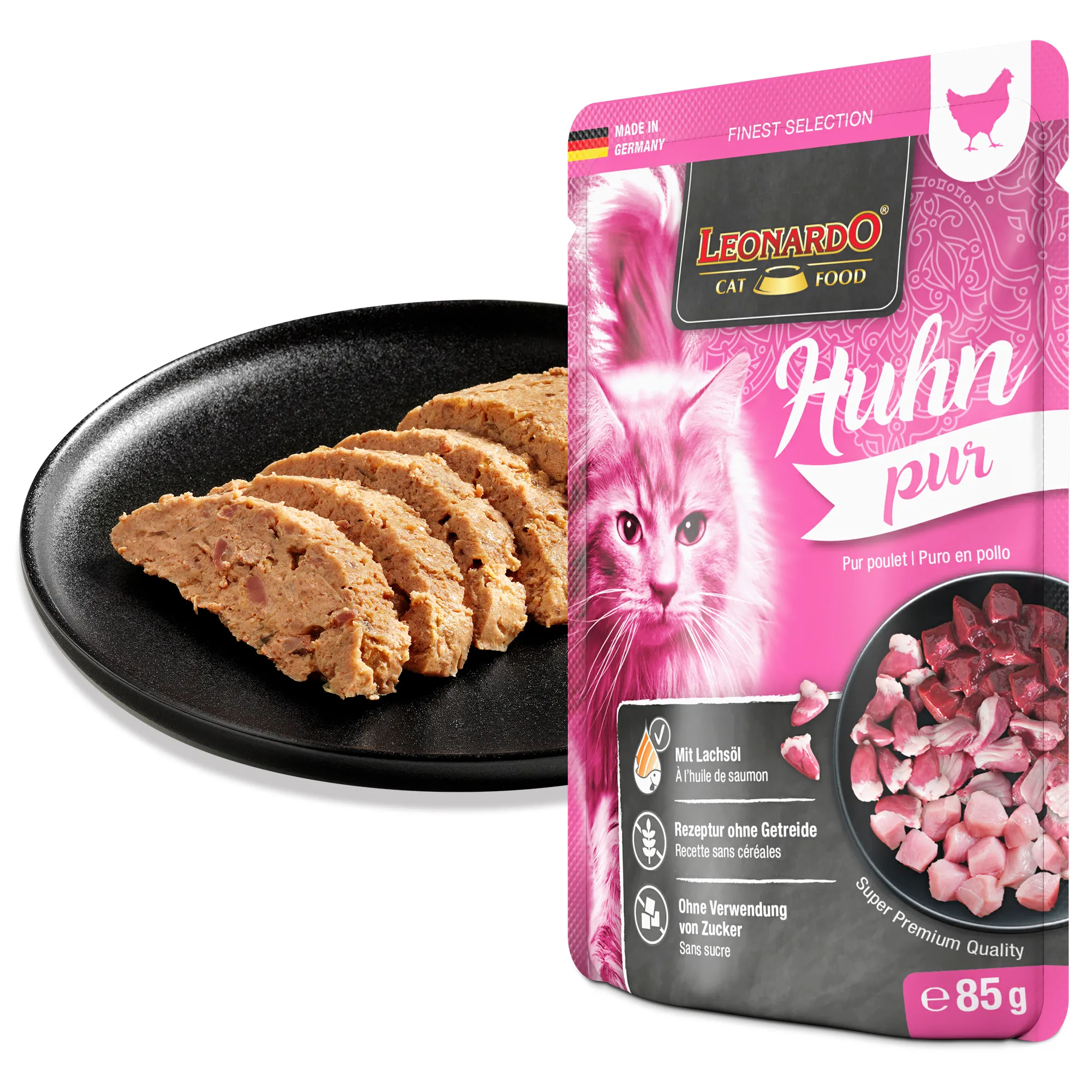 Leonardo Huhn pur 85 g – Nassfutter für Katzen
