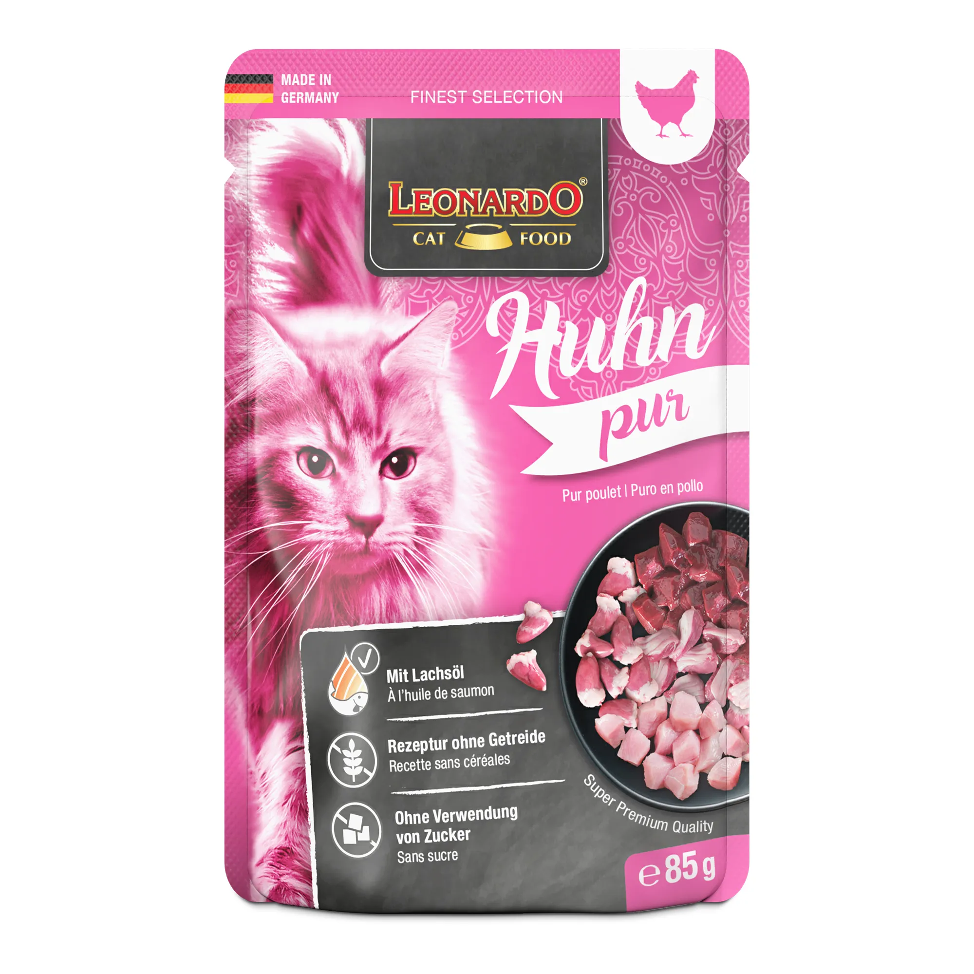 Leonardo Huhn pur 85 g – Nassfutter für Katzen